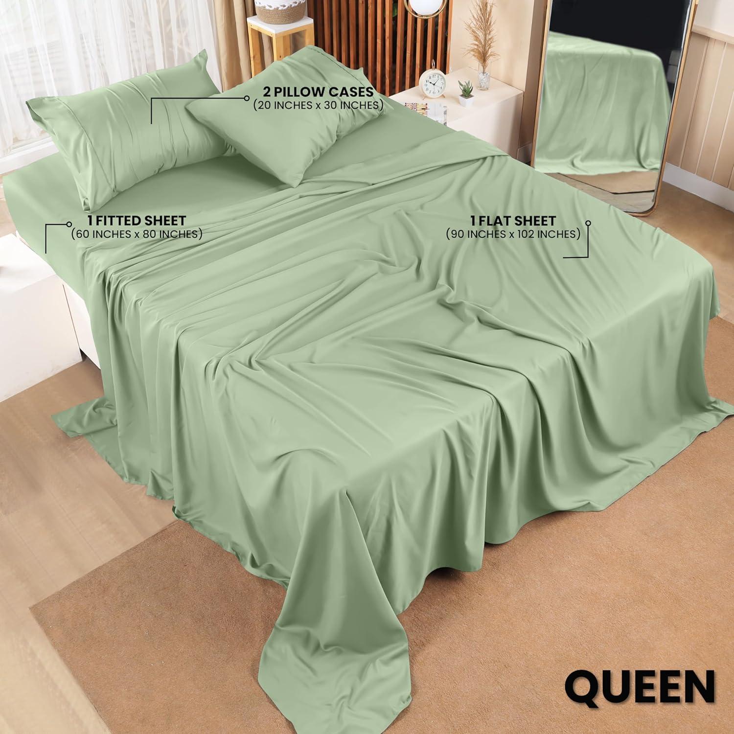 Sage Green Queen Microfiber 4-Piece Bed Sheet Set