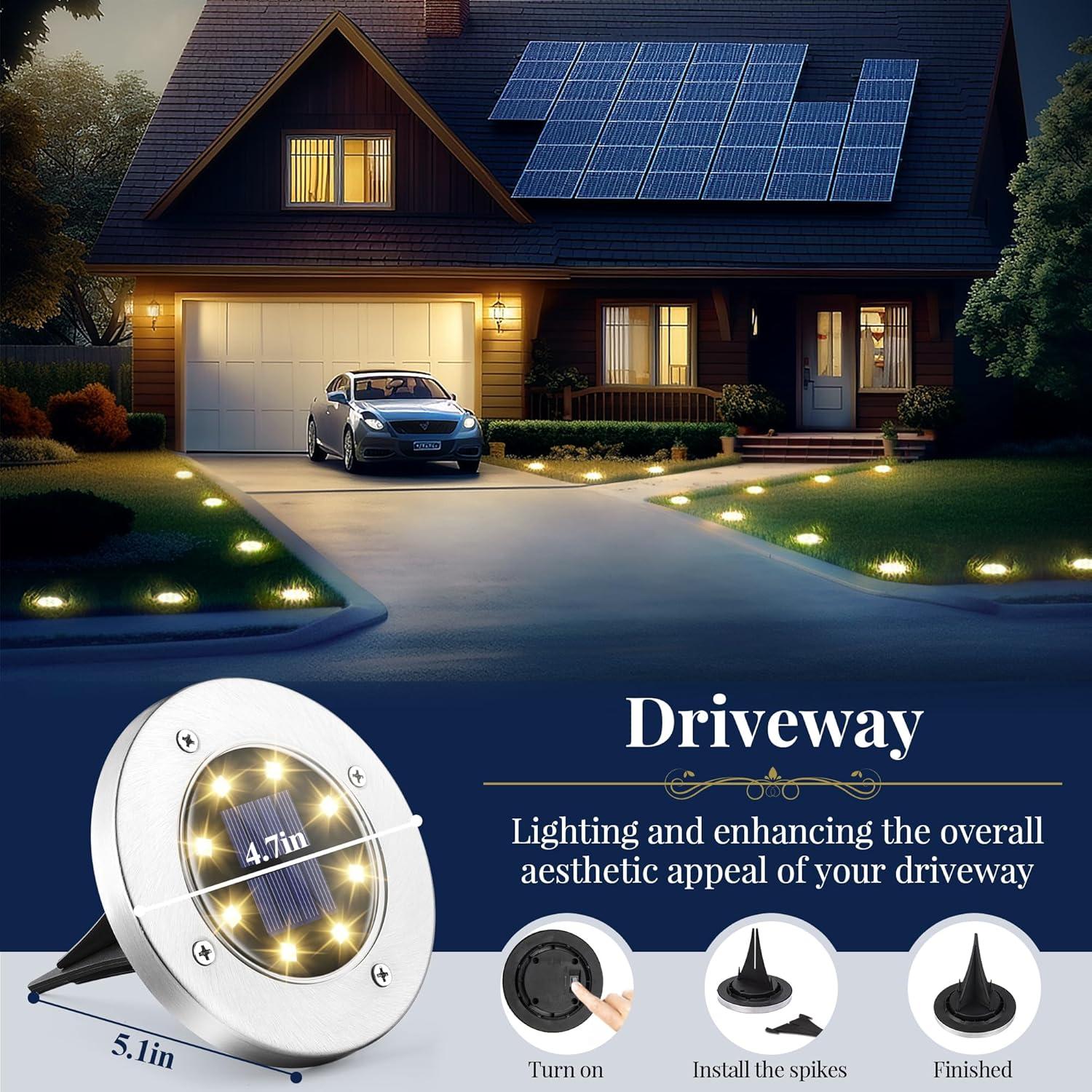 12 Pack Cool White Solar Ground Lights Outdoor Garden Pathway Waterproof Landscape Lighting