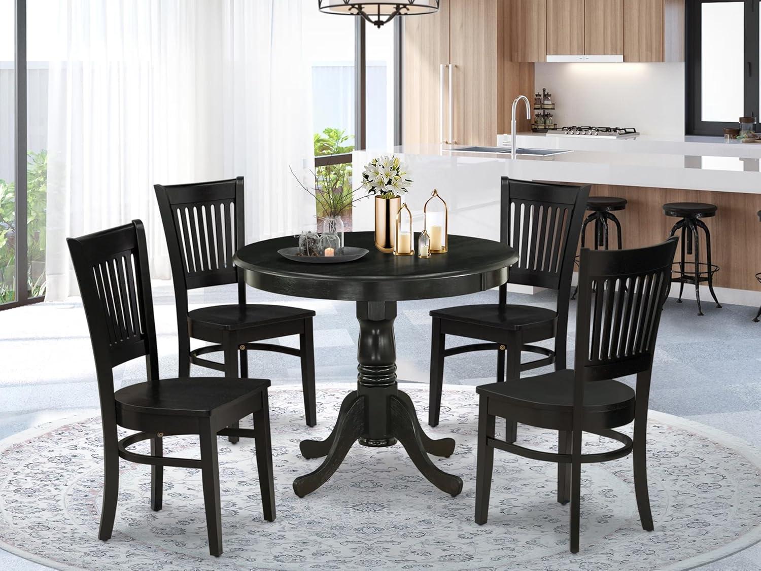 East West Furniture Antique 5-piece Dining Set with Slatted Chair Back in Black