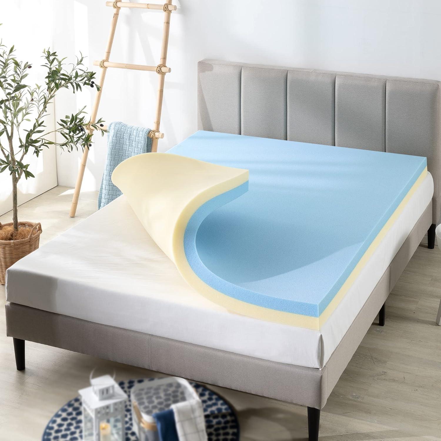 Zinus 4" Green Tea Cooling Gel Memory Foam Mattress Topper, Queen
