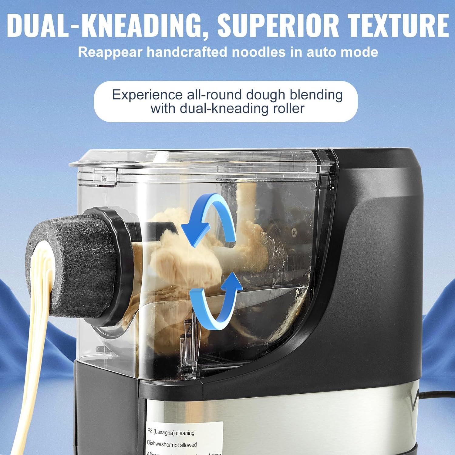 VEVOR Electric Pasta Maker, 150W Automatic Noodle Maker Machine with 8 Pasta Shapes, 4 Intelligent Modes, 500g Flour Capacity Pasta Maker Machine with Measuring Cups, Cleaning Brush for Home Kitchen