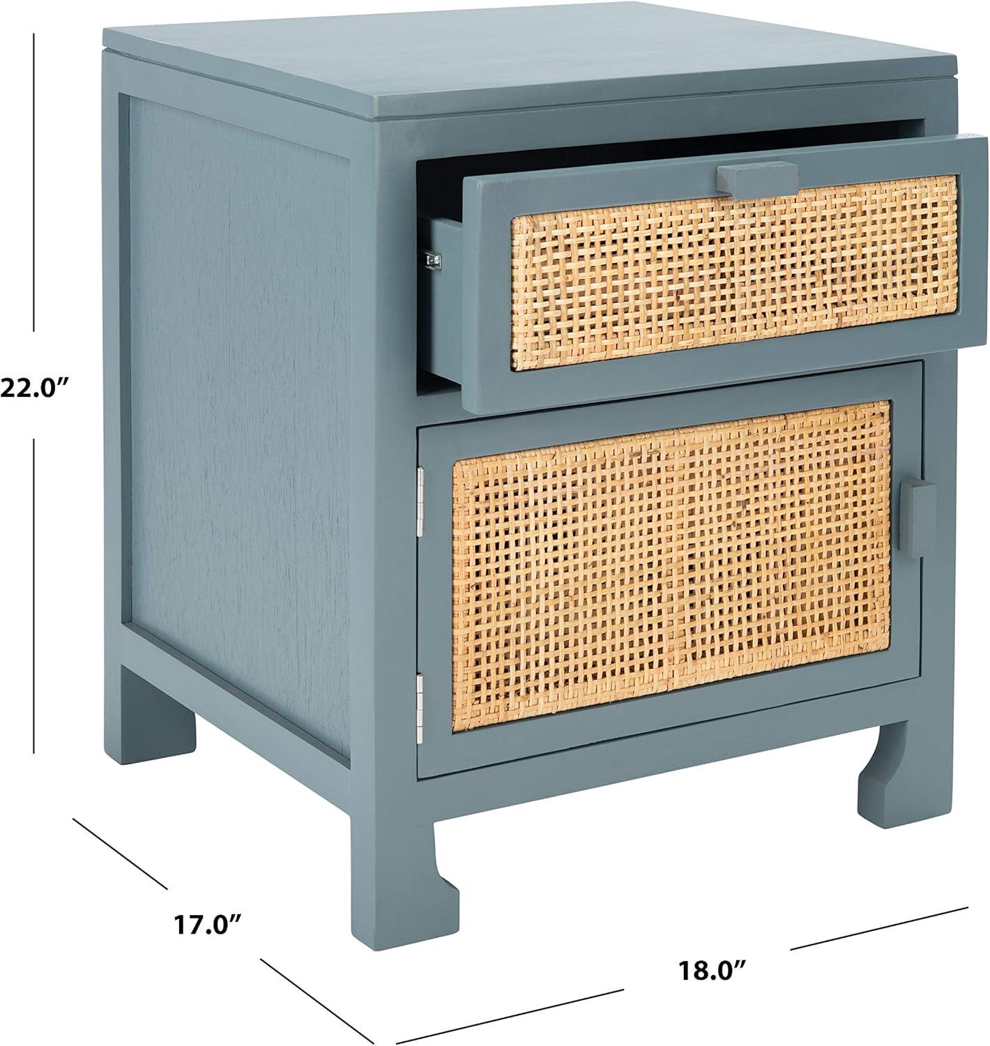 Dave 1 Drawer 1 Door Nightstand - Blue Grey/Natural - Safavieh.