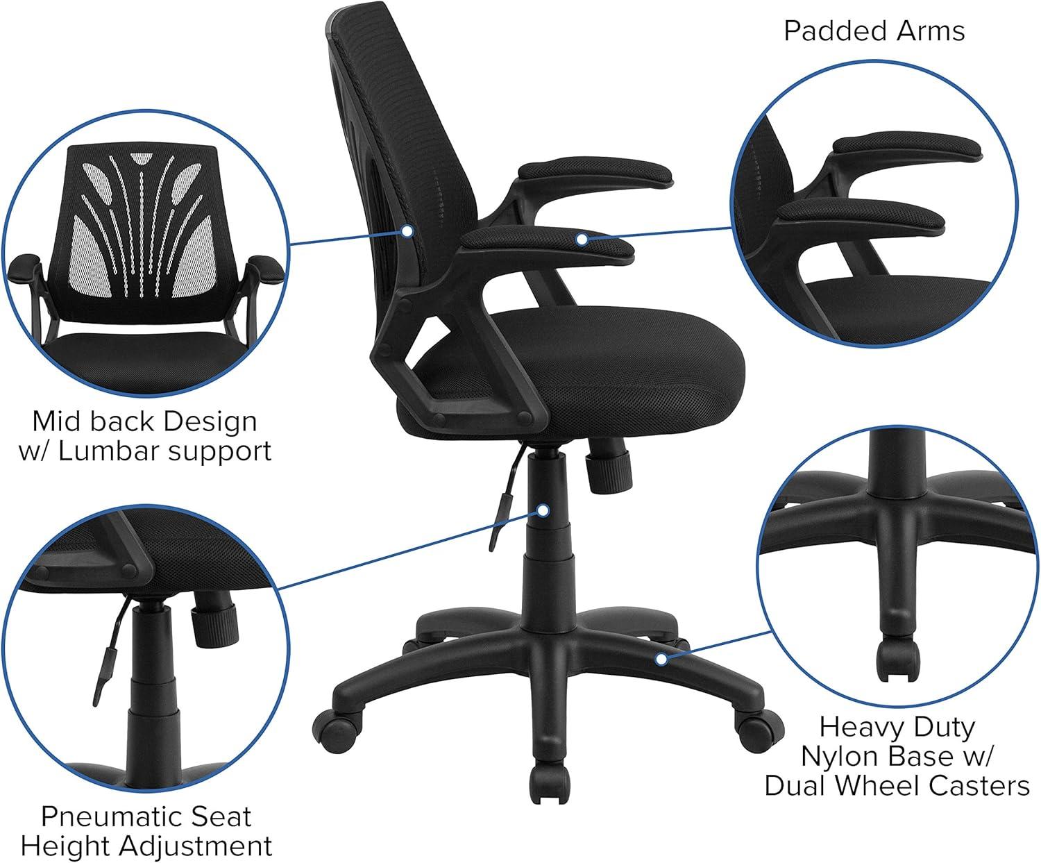 Ergonomic Black Mesh Mid-Back Swivel Task Chair with Fixed Arms