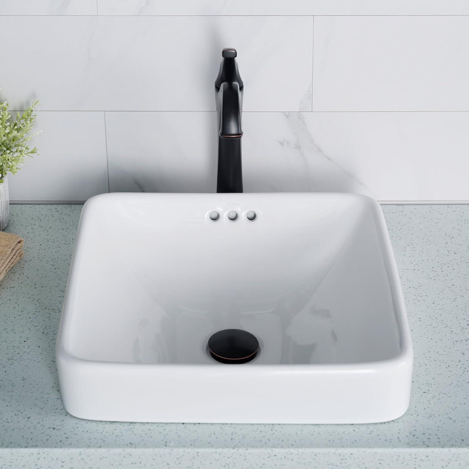 Elavo White Ceramic Square Drop-in Bathroom Sink with Overflow