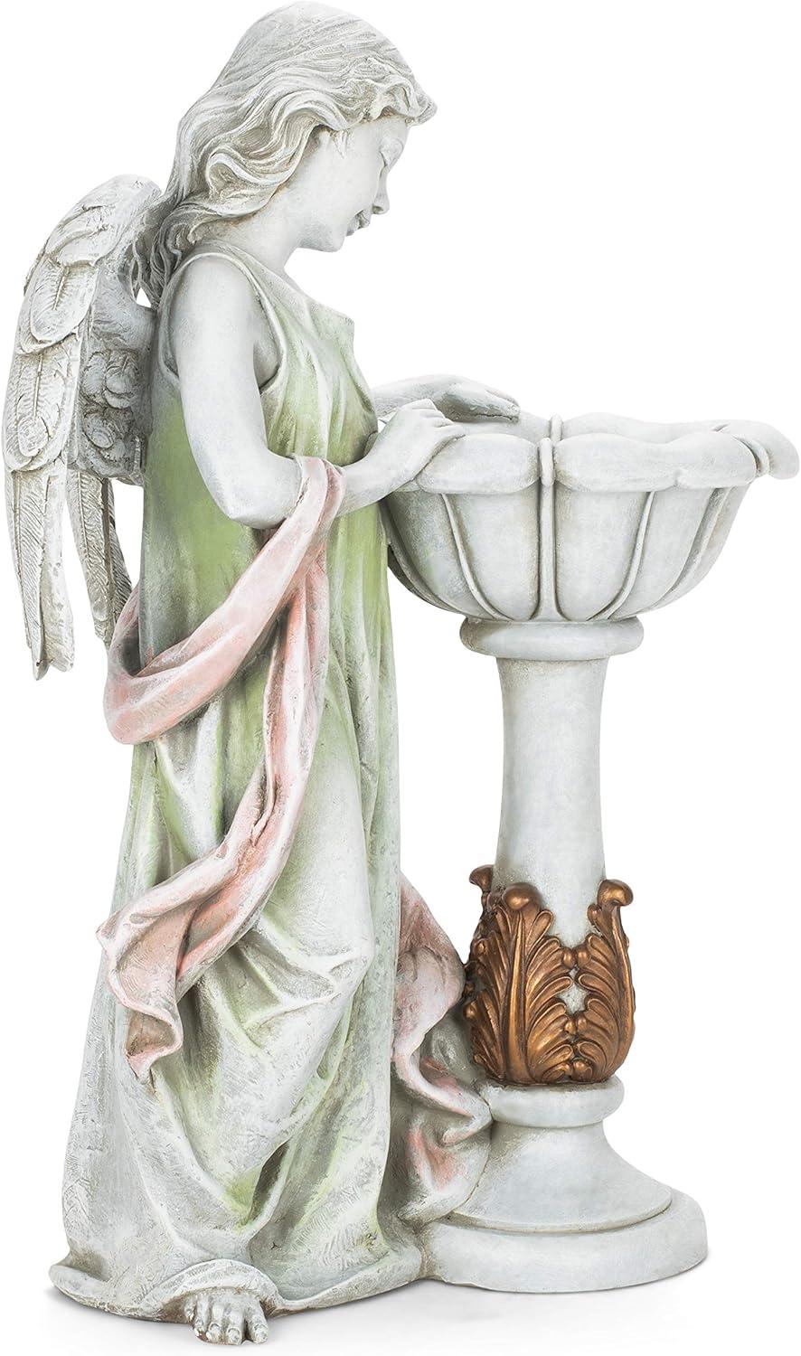 Roman 23" LED Lighted Solar Angel Birdbath Outdoor Garden Statue