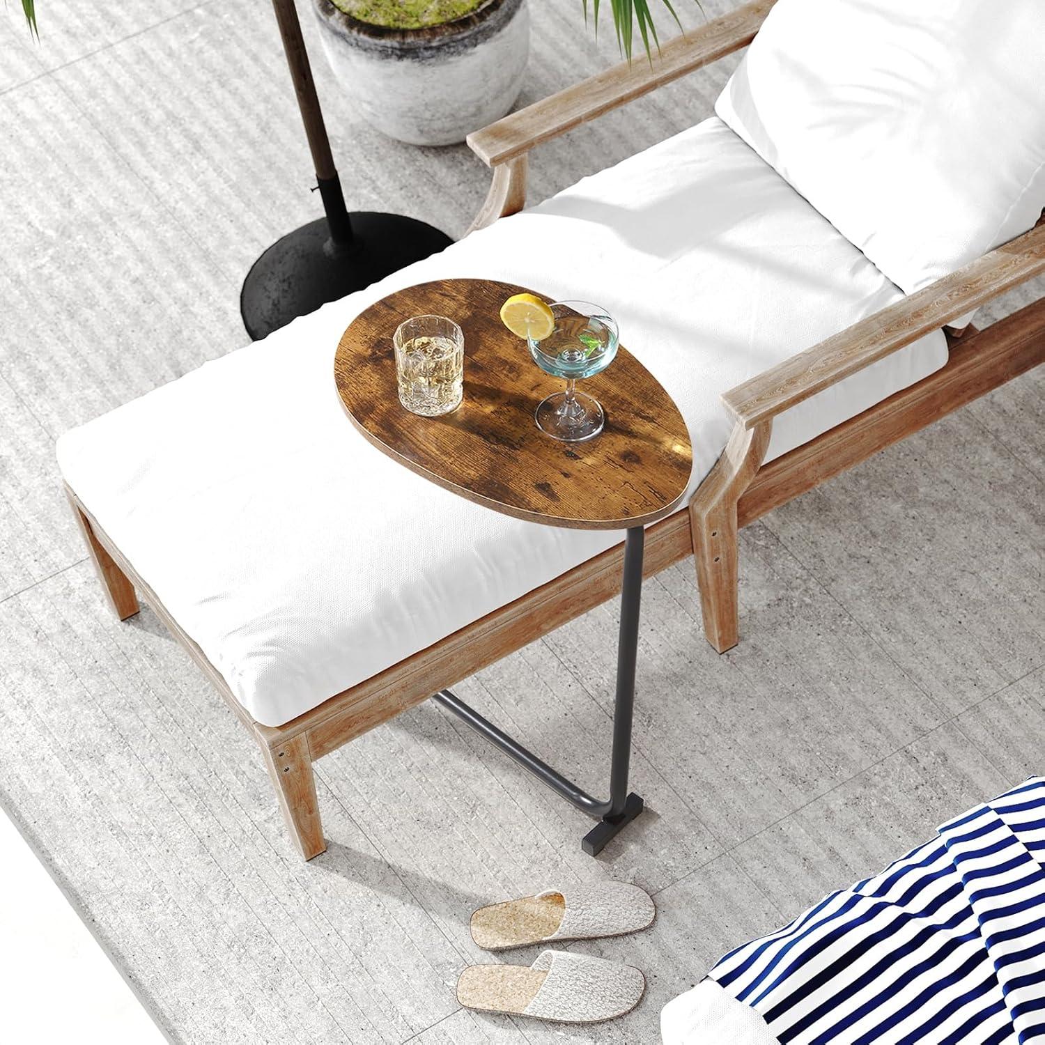 VASAGLE C-Shaped End Table, Small Side Table for Couch, Sofa Table with Metal Frame, Rustic Brown and Black