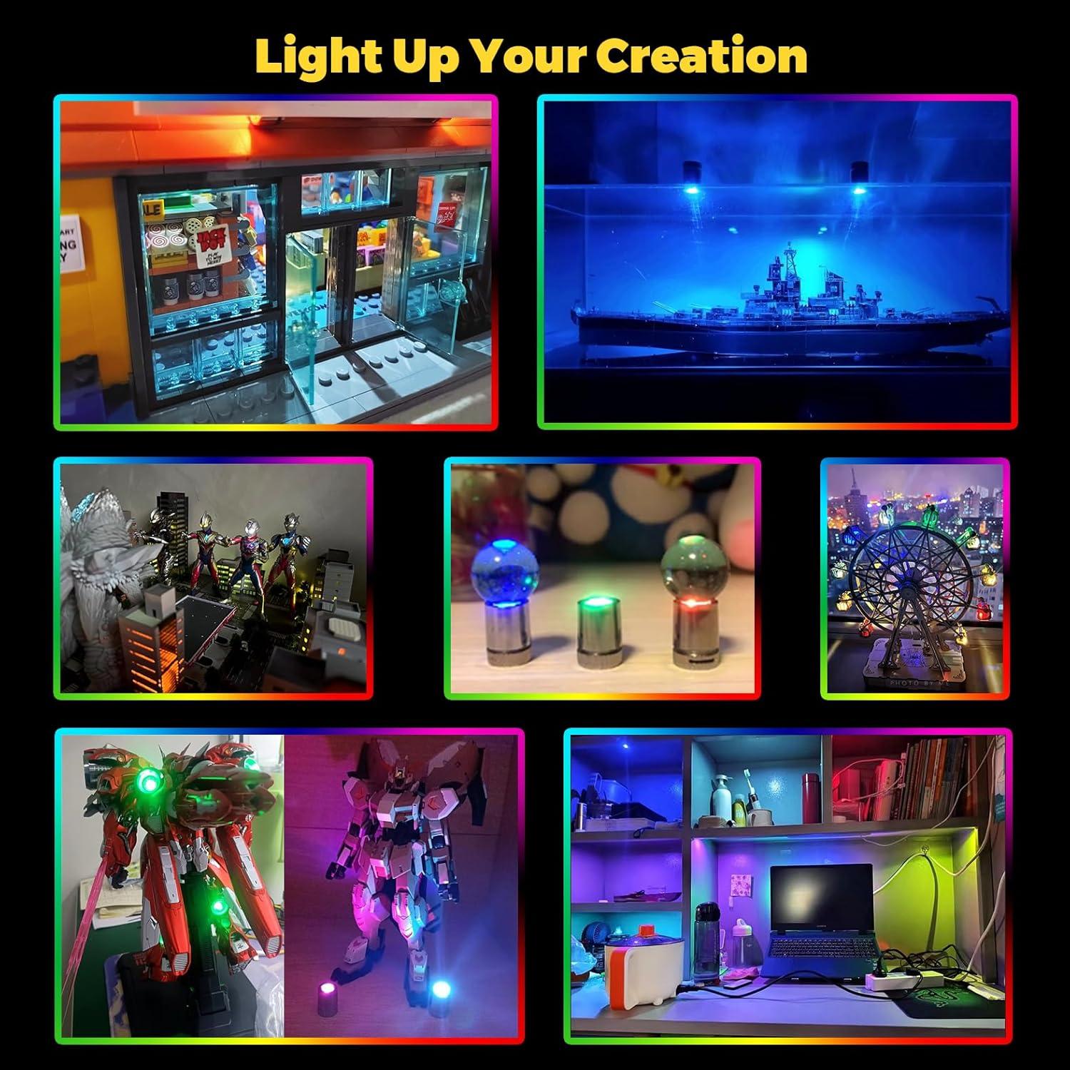 10 Pack Small Spotlight, Battery Operated LED Outdoor Lights, LED Wireless Miniature Spot Light for Artwork Painting, Jewelry Showcase Display, Closet, DIY Hand Craft (Multi-Color Changing)