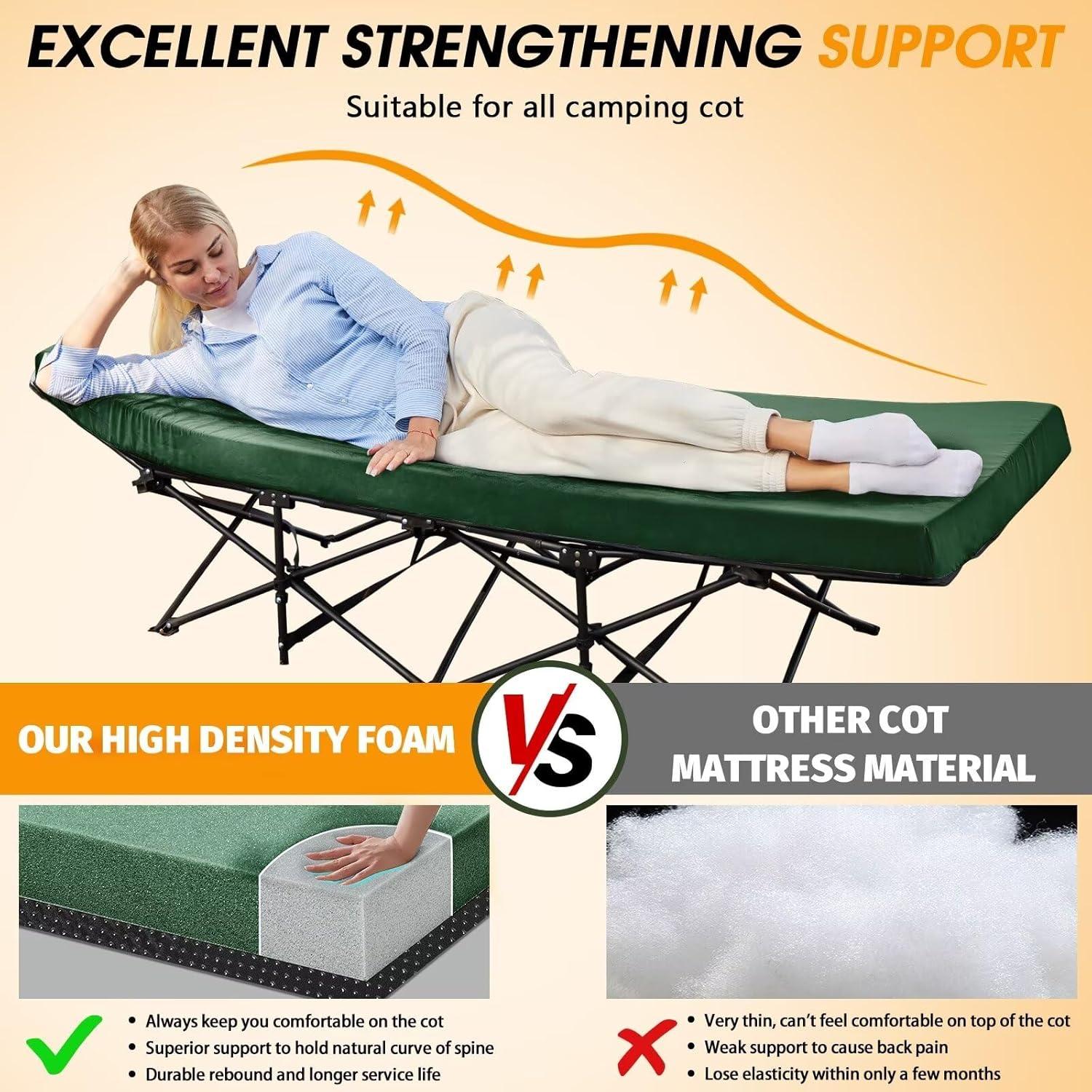 LIFETIME FLOORING LLC Camping Cot Mattress Memory Foam Sleeping Pad For Camping Cot