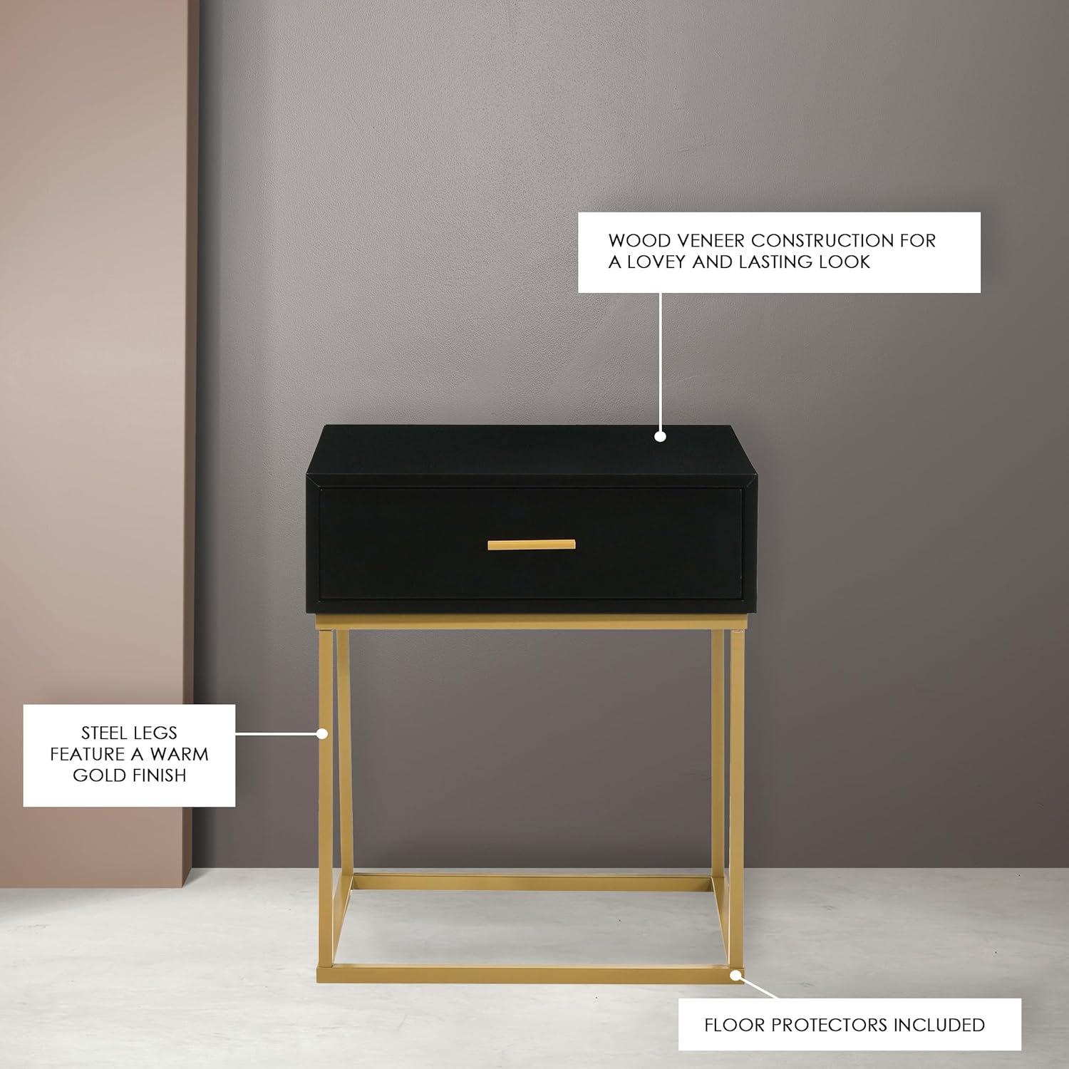 LuXeo LuXeo Catalina One Drawer Nightstand with Mustard Gold Legs