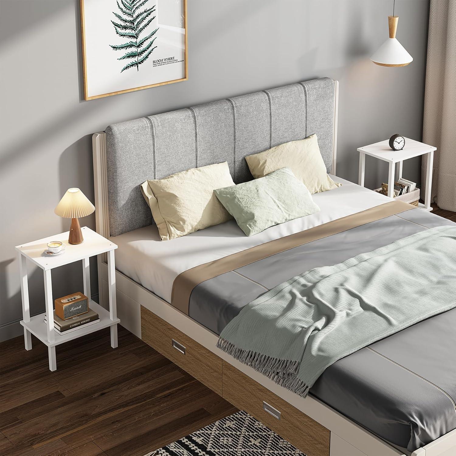 End Table, Set of 2, Side Table, Nightstand, 2-Tier Storage Shelf, Sofa Table for Small Space, Living Room, Bed Room TB01BW035