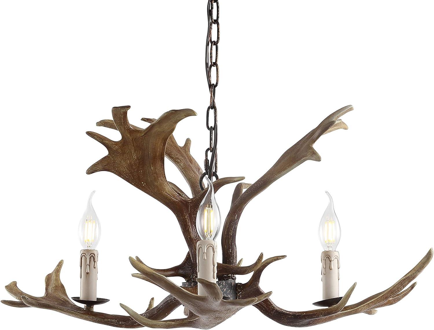 Eldora Rustic 27" Brown Resin Antler 3-Light LED Chandelier