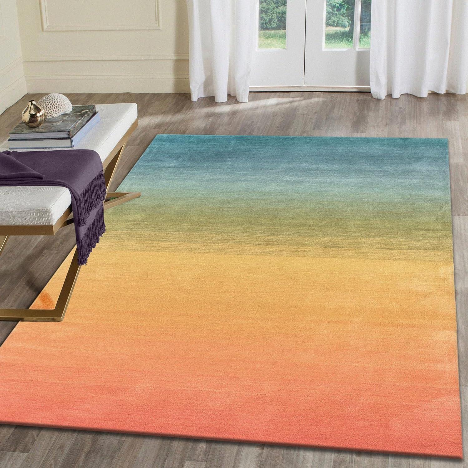 Ombre Elegance Handmade Wool Rectangular Rug in Blue - 7'6" x 9'6"