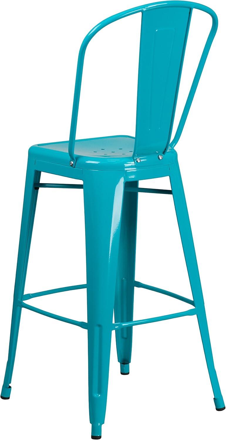 Flash Furniture Commercial Grade 30" High Crystal Teal-Blue Metal Indoor-Outdoor Barstool with Back