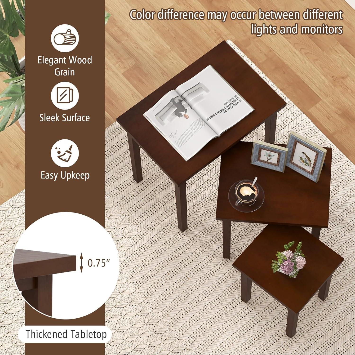 Canddidliike 3-Piece Farmhouse Rectangle Side Table Set for Living Room-Walnut, End Table