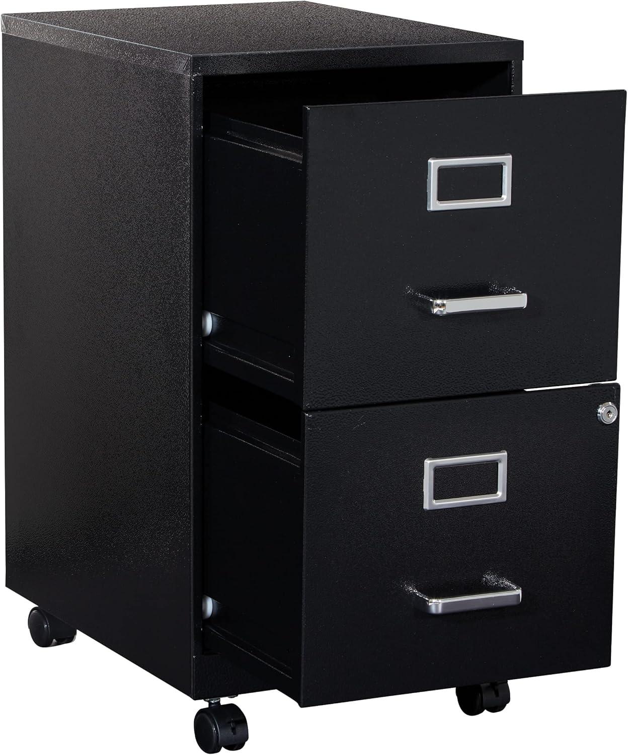 2 Drawer Mobile Locking Metal File Cabinet in Black