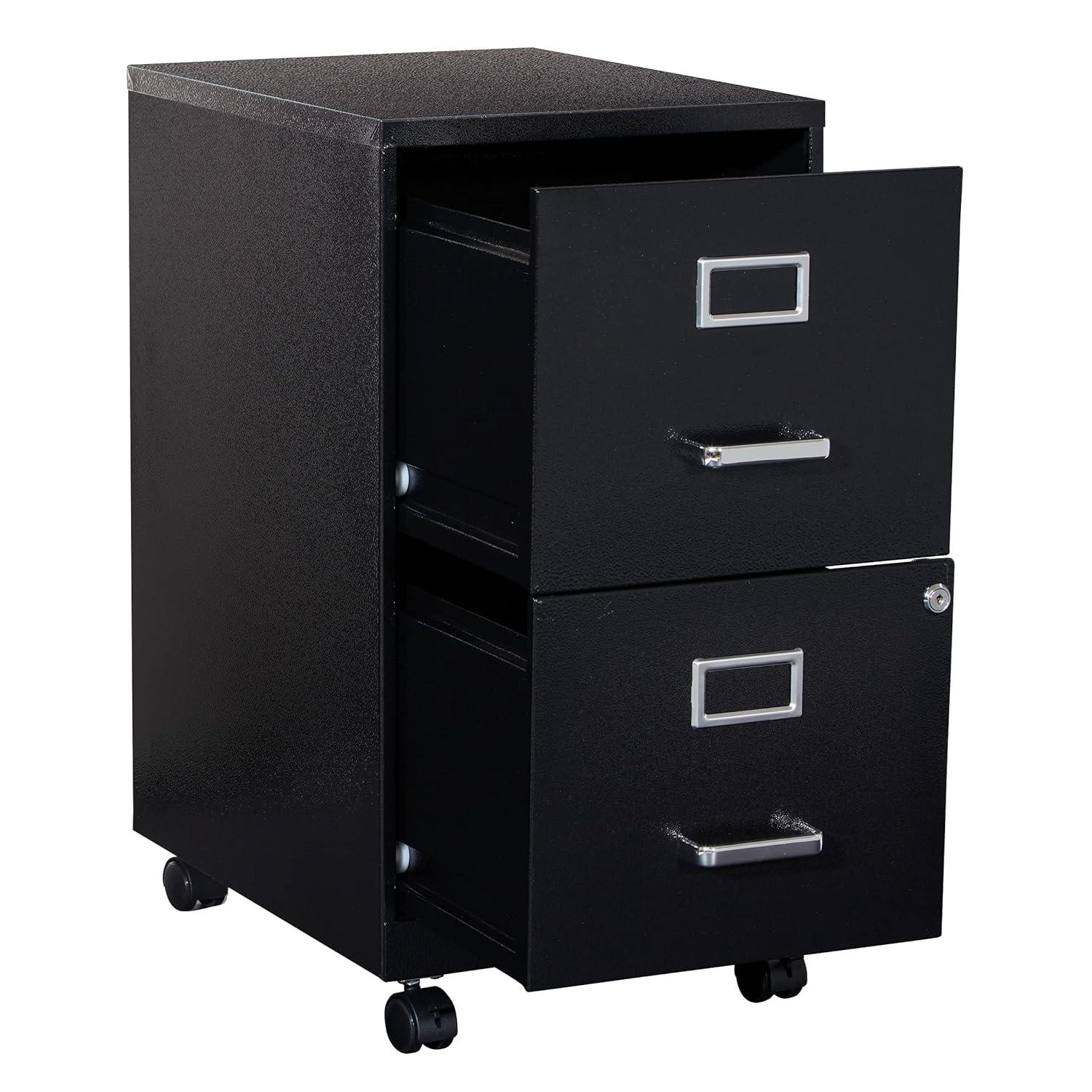 2 Drawer Mobile Locking Metal File Cabinet in Black