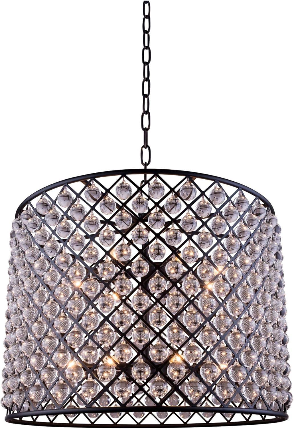 Mocha Brown 12-Light Pendant Lamp with Clear Crystals