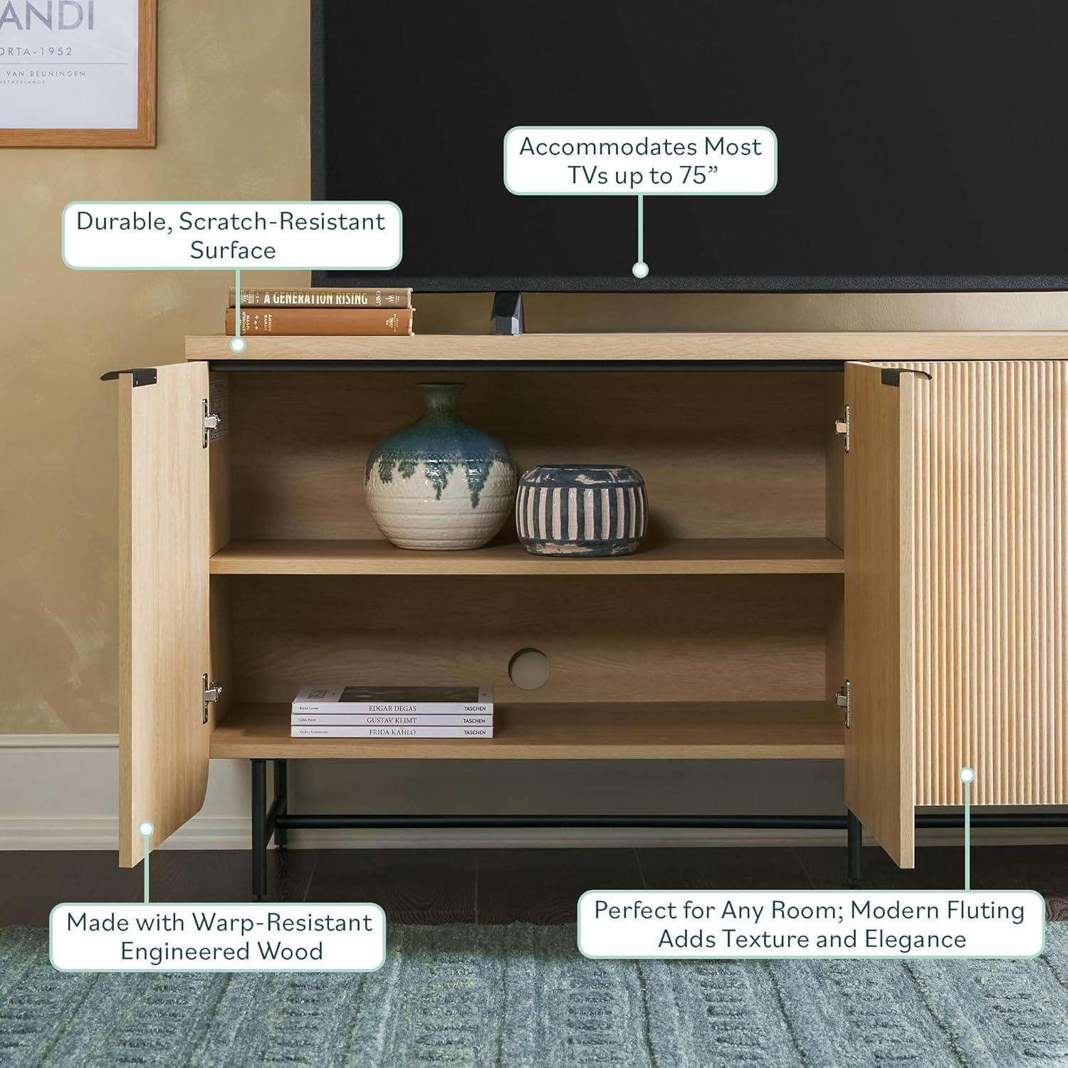 Walker Edison 69” Scandinavian 4-Door Reeded-Front Sideboard, Black & Coastal Oak