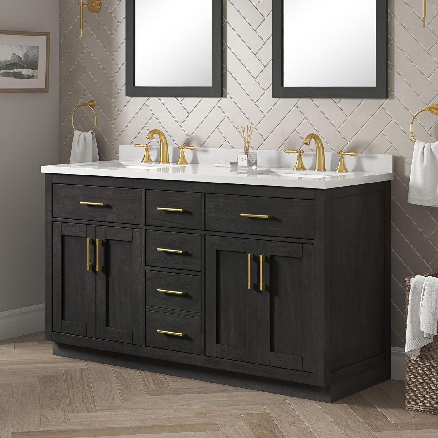 Bailey 60'' Matte Black Wood Double Sink Vanity with White Quartz Top