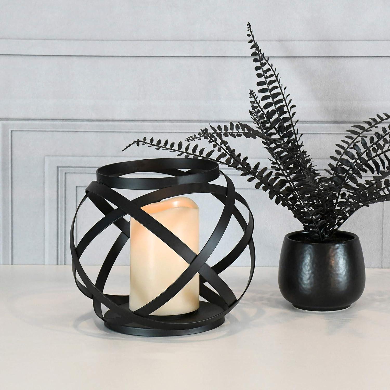 Modern Blackened Metal Circular Hanging Candle Lantern