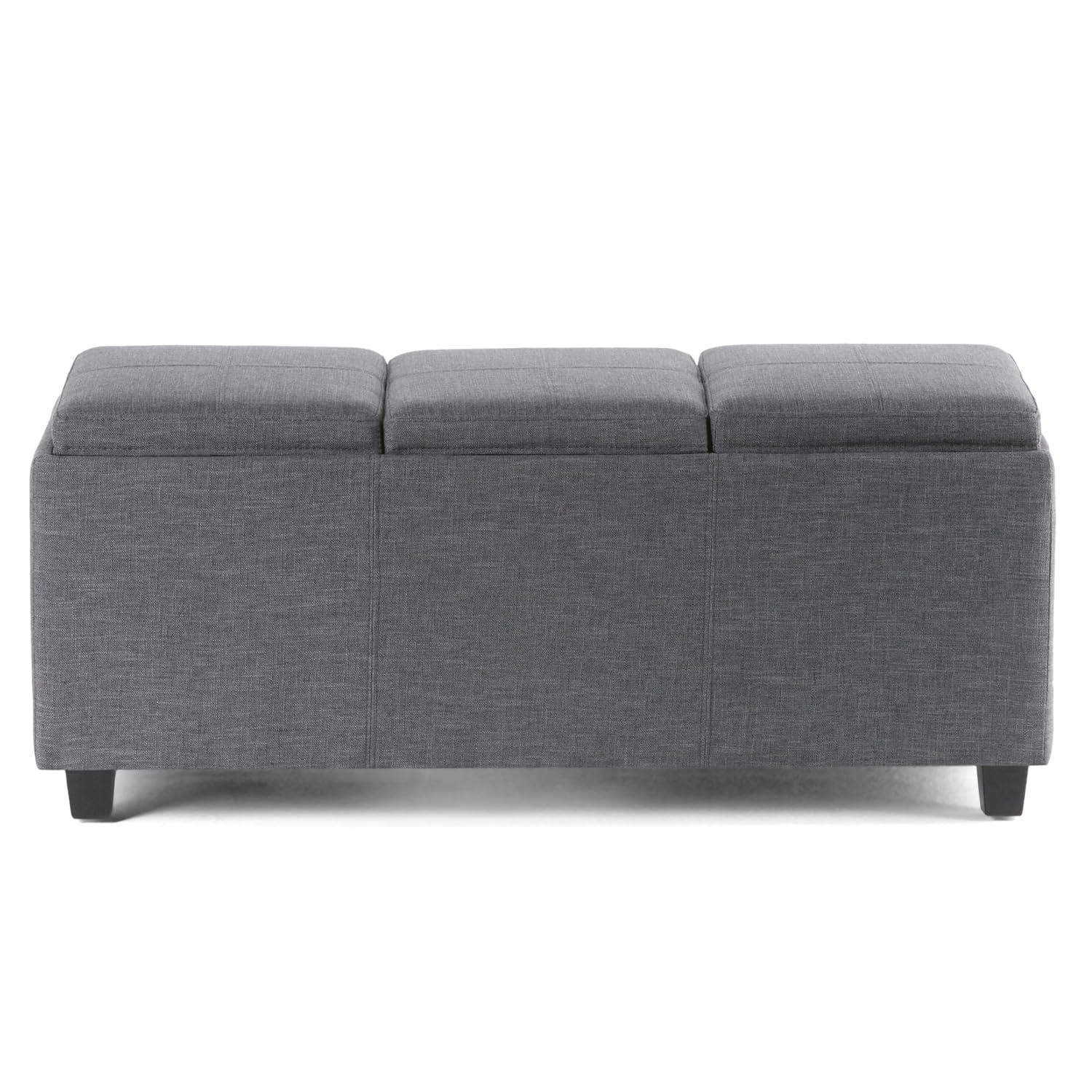 CAVINAS Linen Storage Ottoman Bench,Upholstered Ottoman with 3 Flip Over Serving Trays for Living Room,Bedroom,Slate Grey
