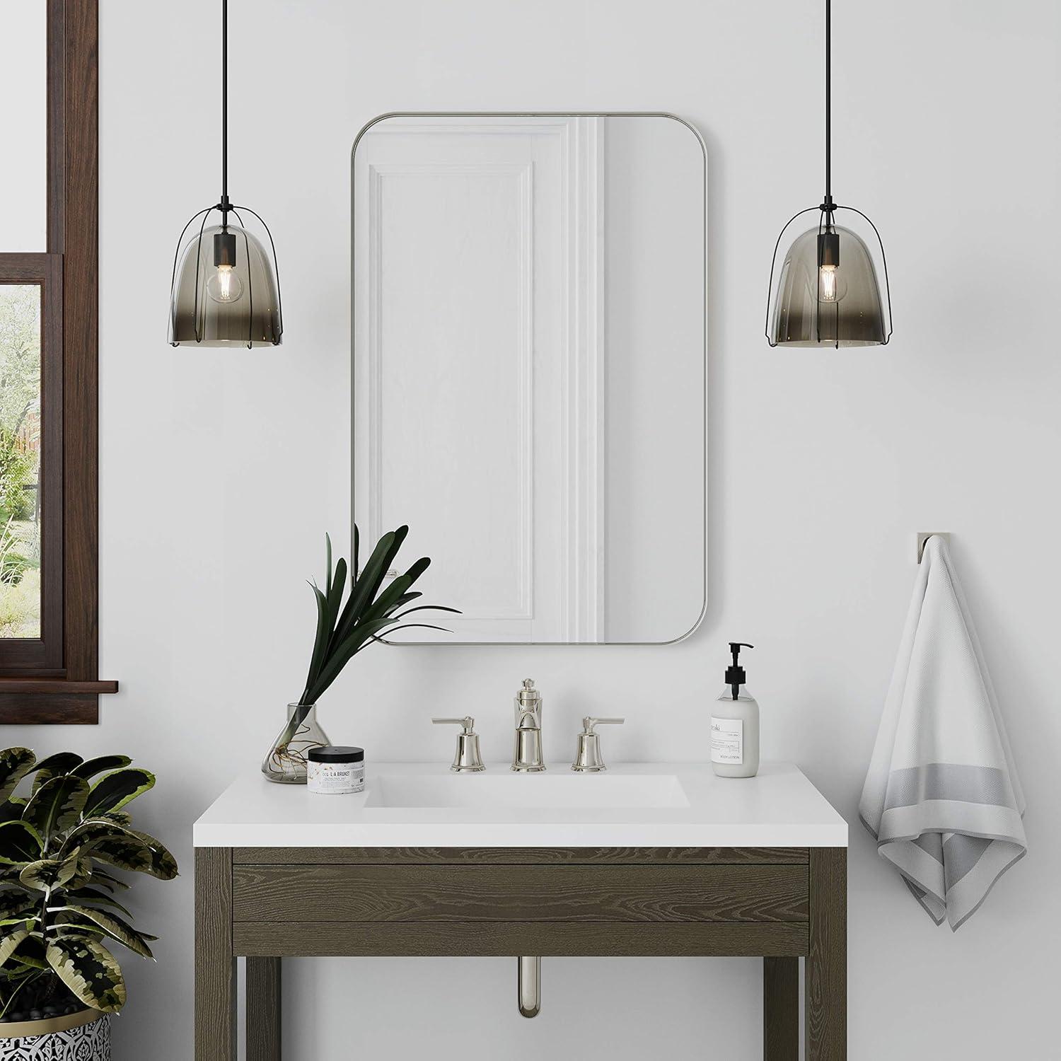 Better Bevel 30" x 40" Silver Metal Framed Mirror | Rectangle Bathroom Wall Mirror | Rounded Corner