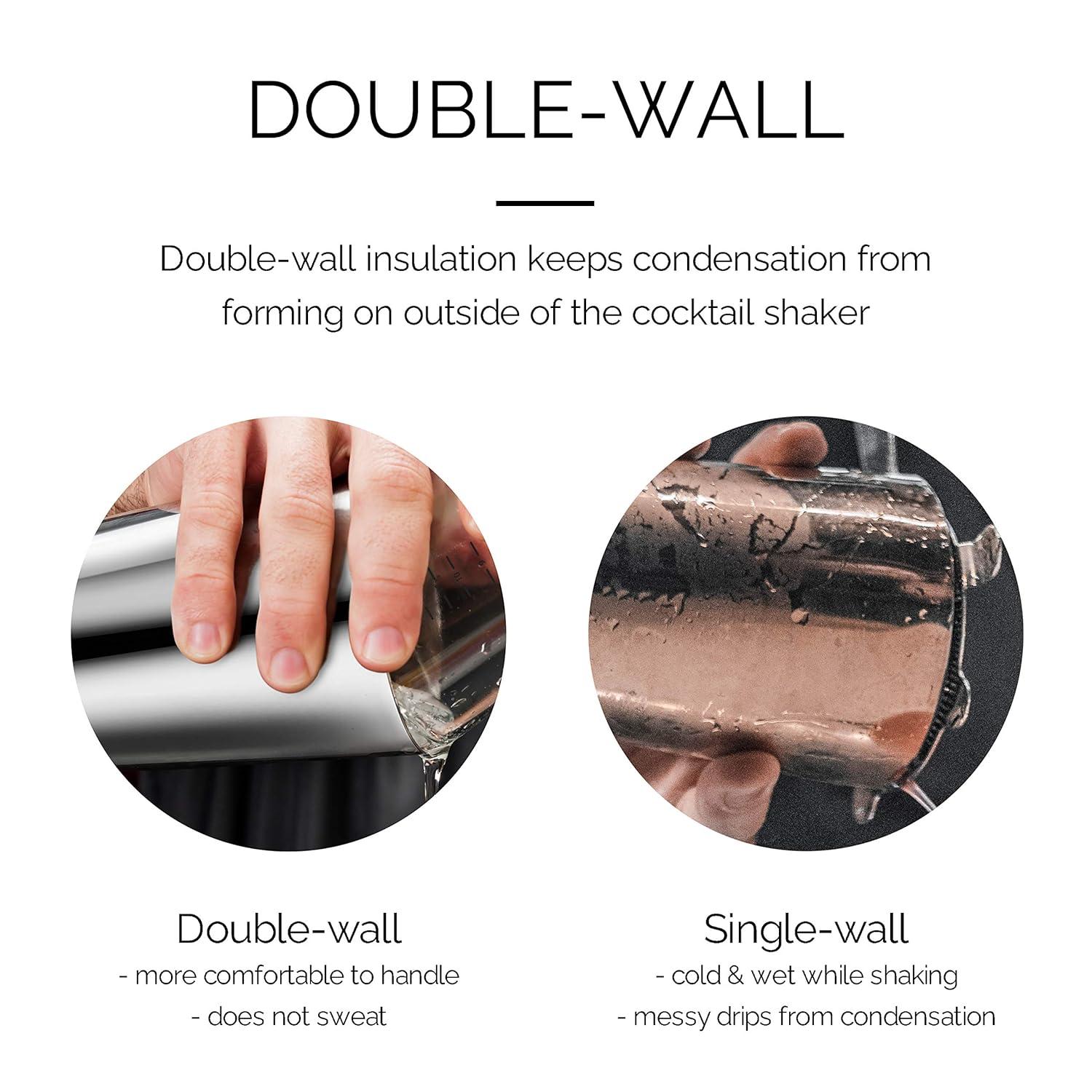 Final Touch Double Wall Boston Shaker with Silicone Seal and Measurements