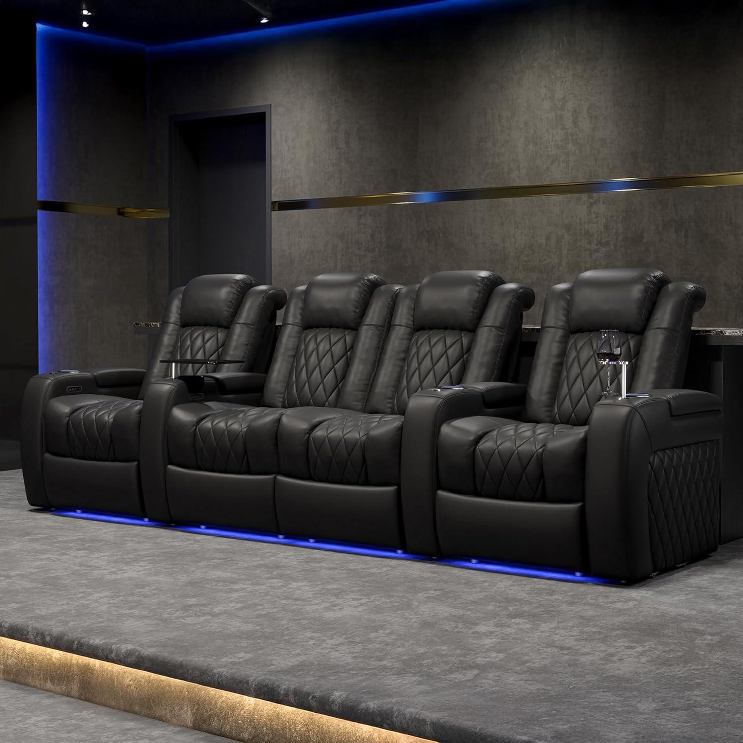 Orren Ellis Tuscany Leather Home Theater Seating with Cup Holder