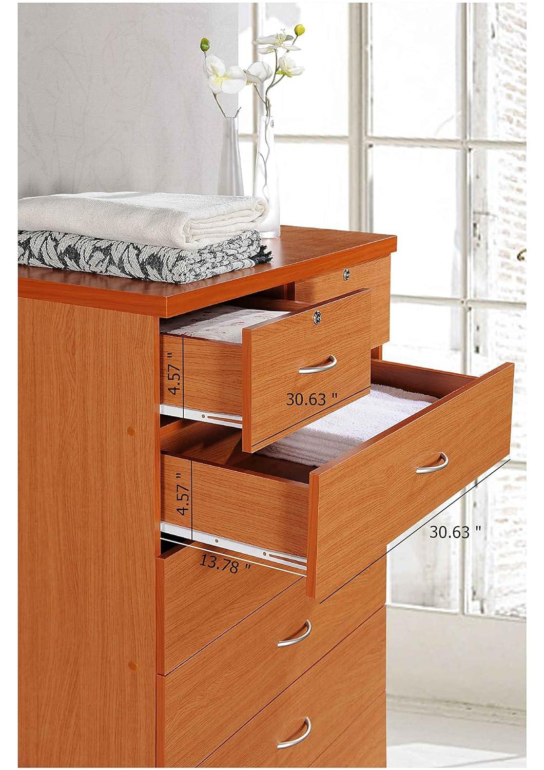 Hodedah 7 Drawer Wooden Jumbo Dresser Chest with 2 Top Locks, Cherry