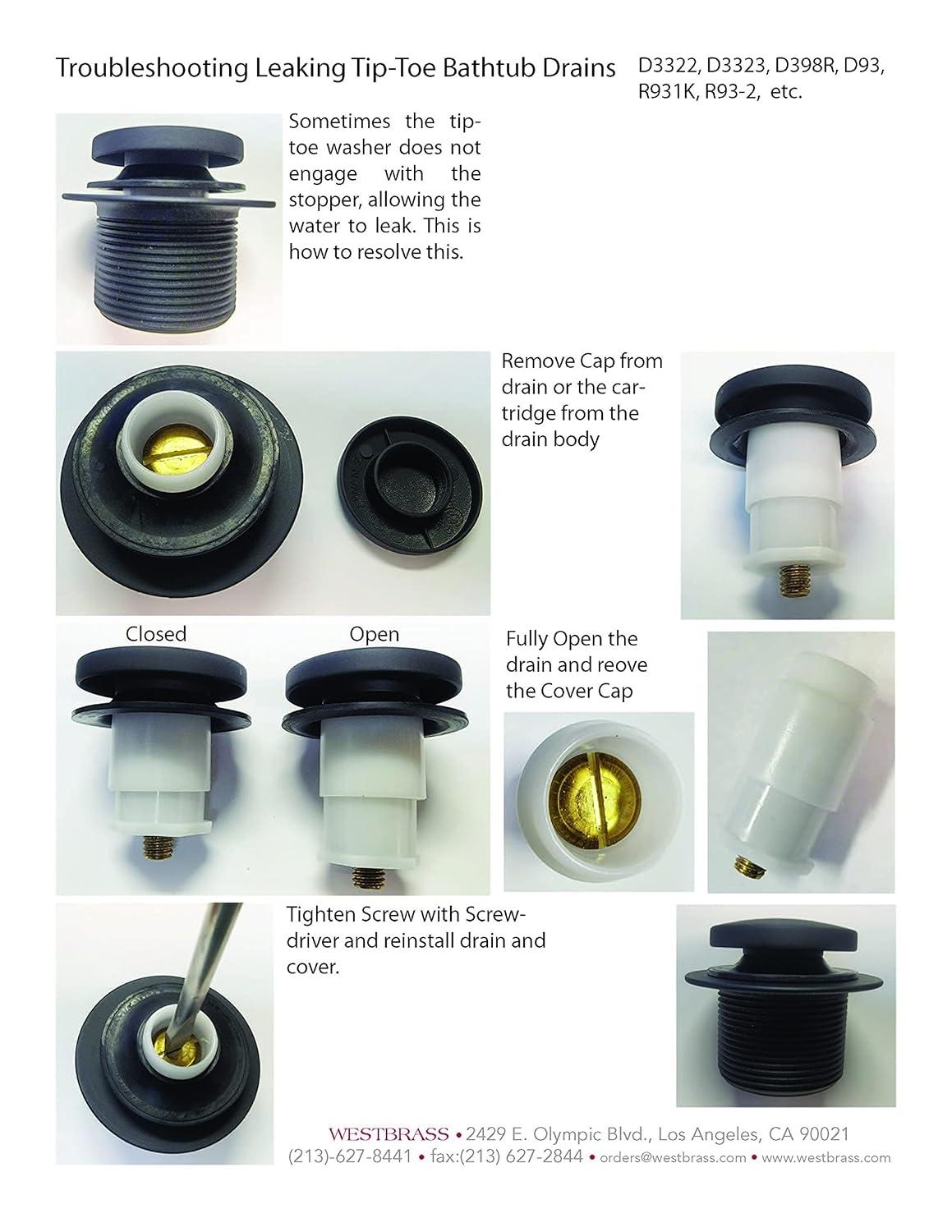 1-1/2" Coarse Thread Tip-Toe Bathtub Leg Drain with One-Hole Overflow