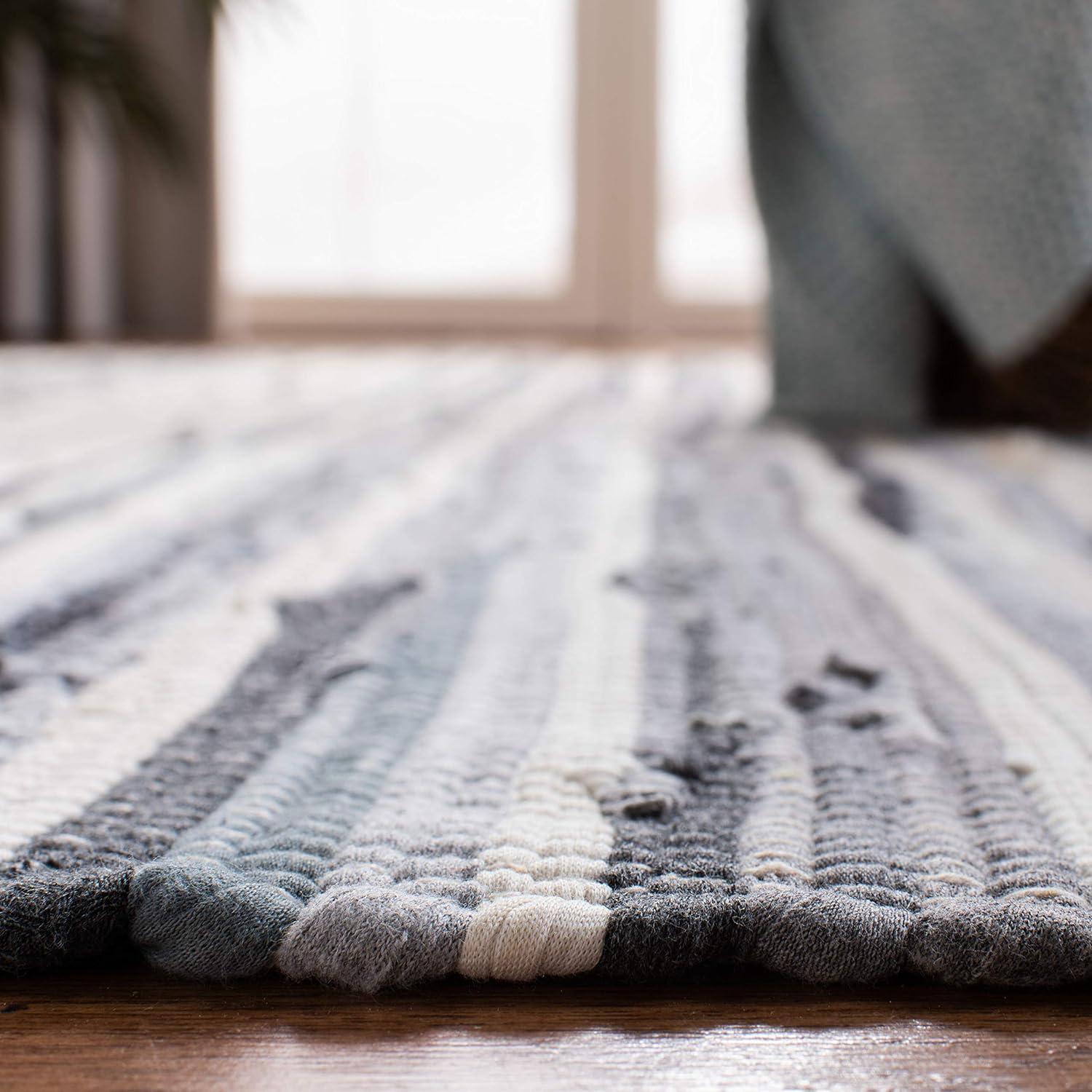 Hand-Woven Stripe Gray and Ivory Wool-Cotton Runner Rug, 2'3" x 10'