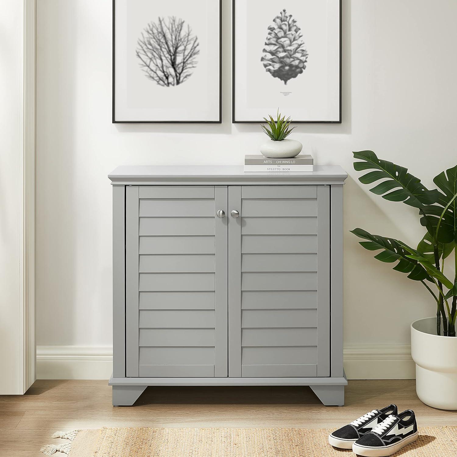 Gray Faux-Louvered Bathroom Storage Cabinet with Adjustable Shelves