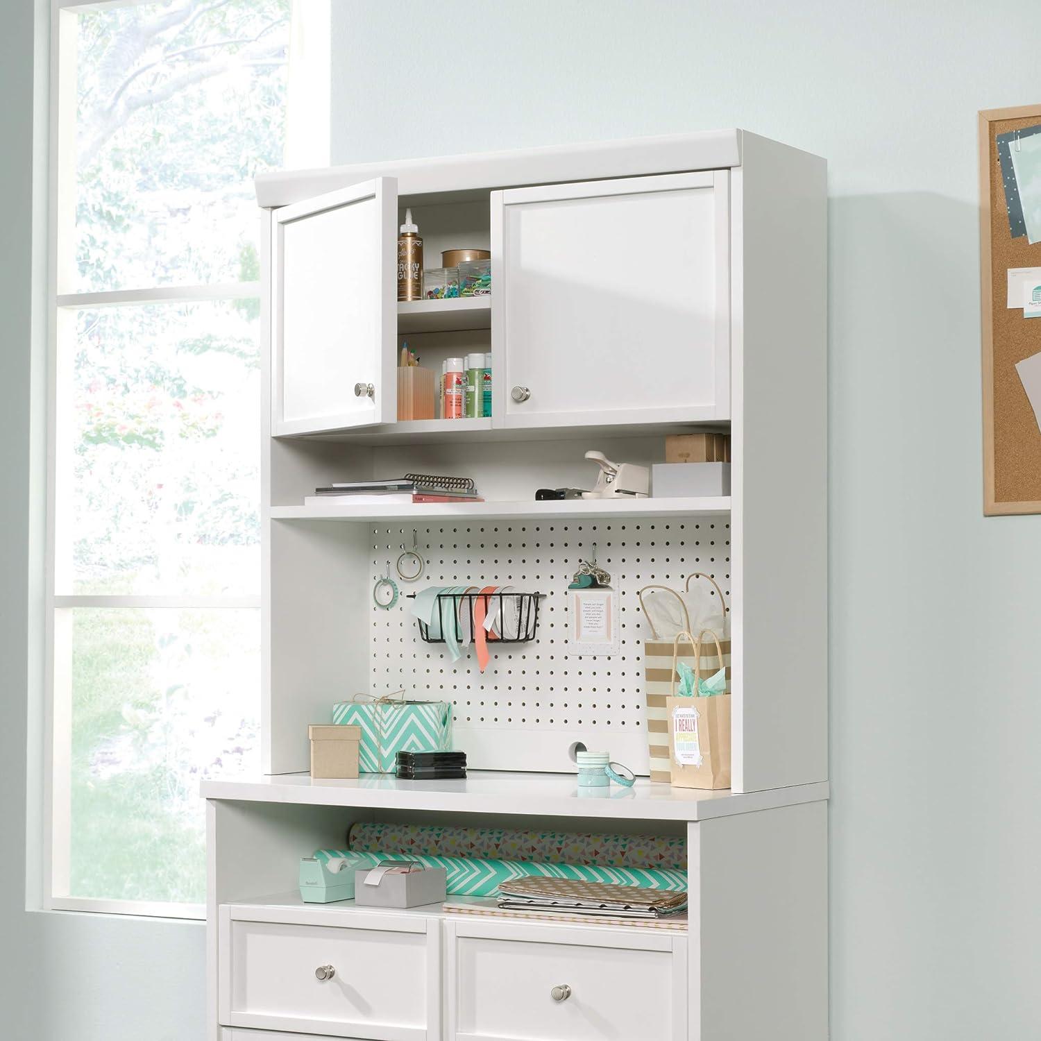 Craft Pro Series Hutch White - Sauder: Adjustable Shelf, Pegboard Back, Enclosed Cord Access