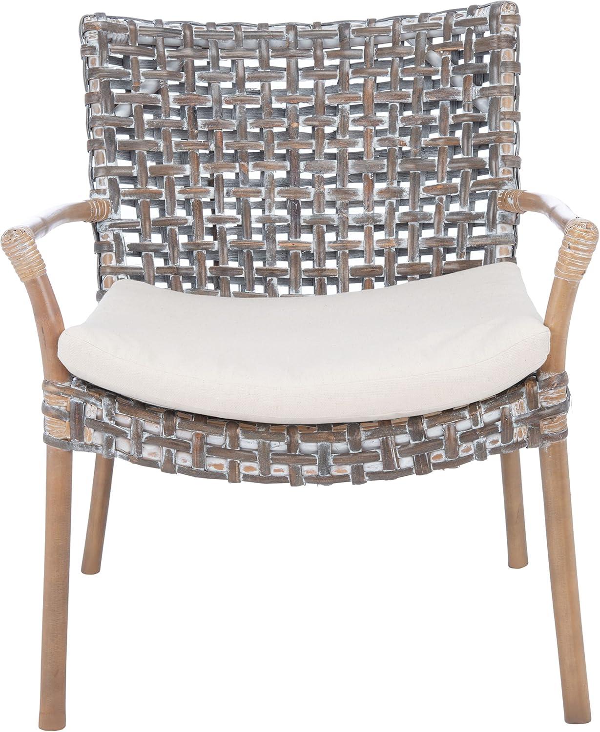 Collette Contemporary Rattan Accent Chair with Cushion, Natural White