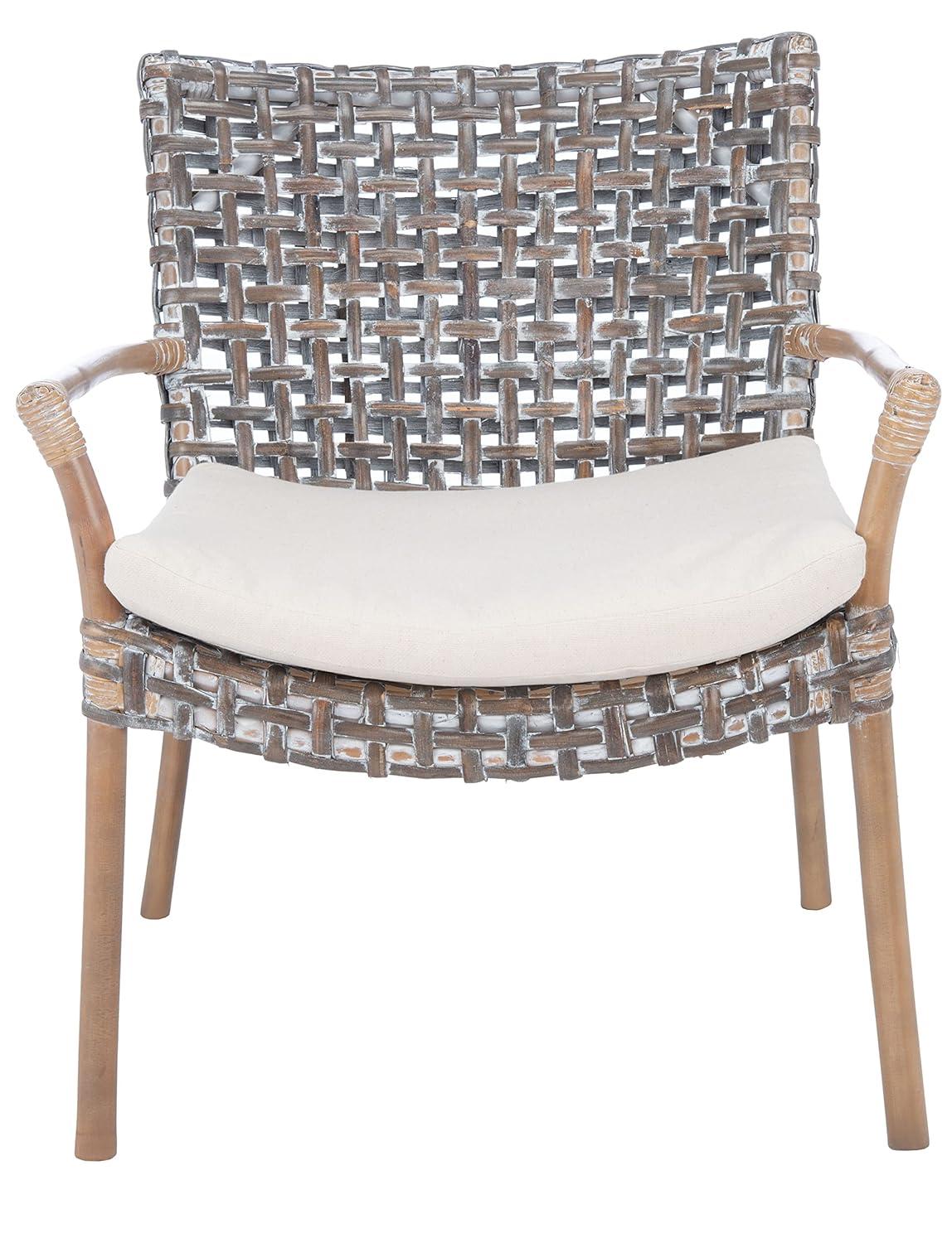 Collette Rattn Accent Chair W/ Cushion - ACH6515 - White/White Washed - Safavieh