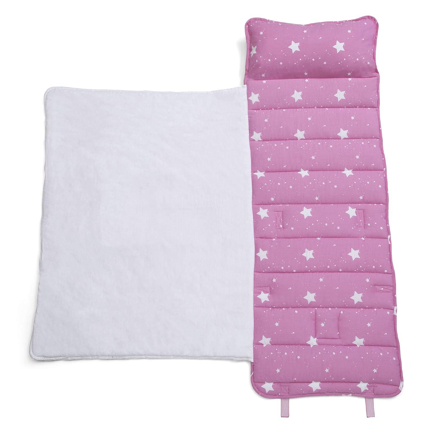 Delta Children Nap Mat for Toddlers and Kids | Pillow and Blanket | Rollup Design | Preschool & Daycare, Blushing Stars