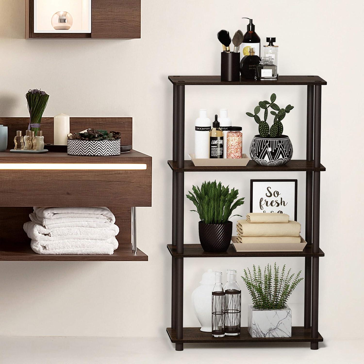 99557WN-BR Turn-N-Tube 4-Tier Multipurpose Shelf Display Rack - Walnut & Brown