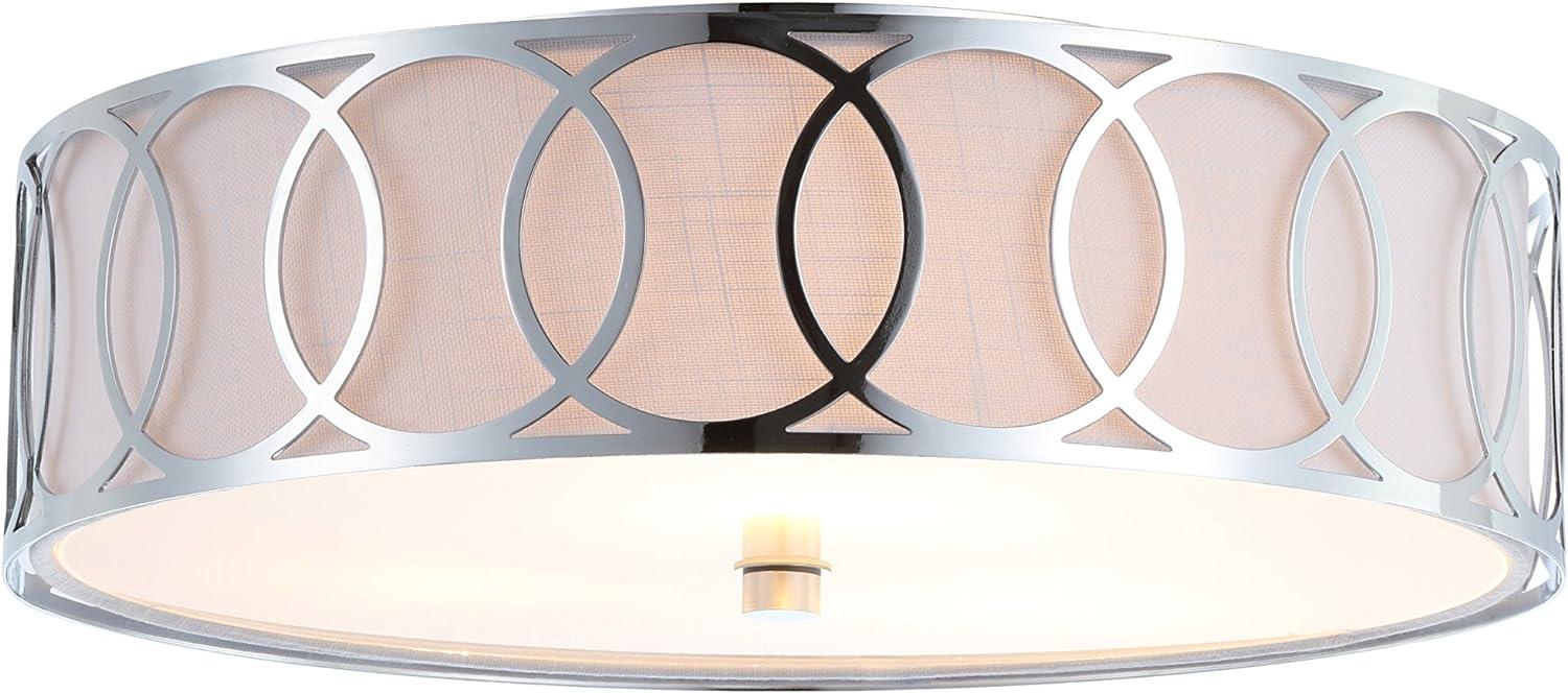 Aubrey Chrome Polished 15.5" LED Flush Mount with Linen Shade