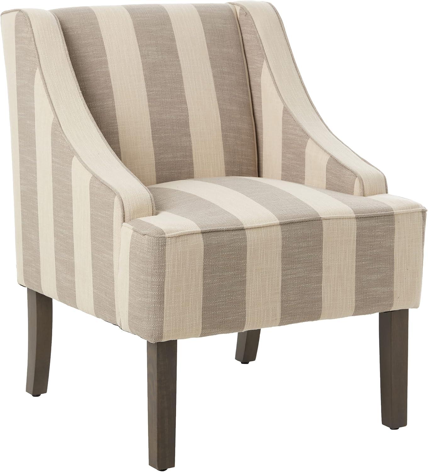 Classic Gray Stripe Swoop Armchair with Wood Legs