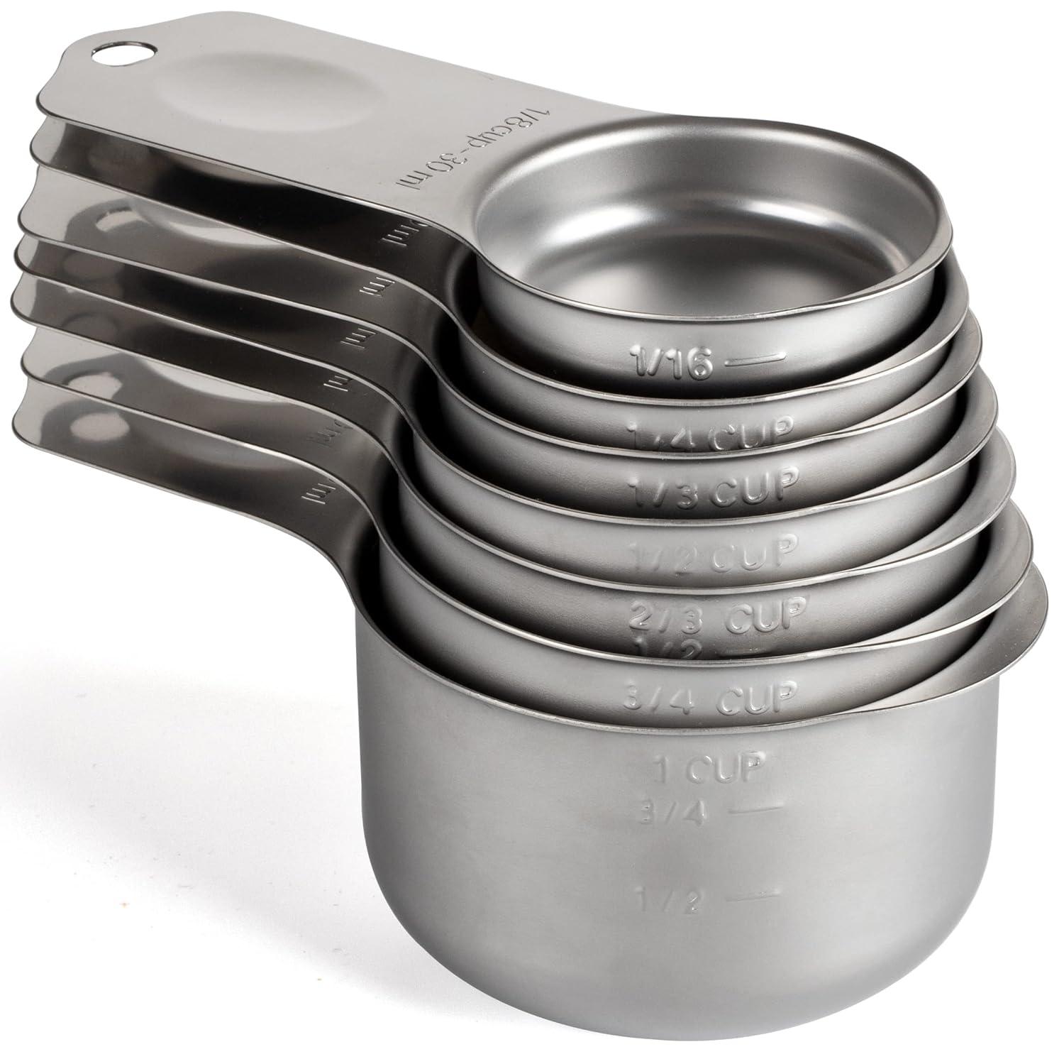 hghfhj 7-Piece Premium Stainless Steel Measuring Cups Set - Accurate Magnetic Easy Storage and Durable for Liquid Baking and Kitchen Essentials - Compact and Space-Saving Design