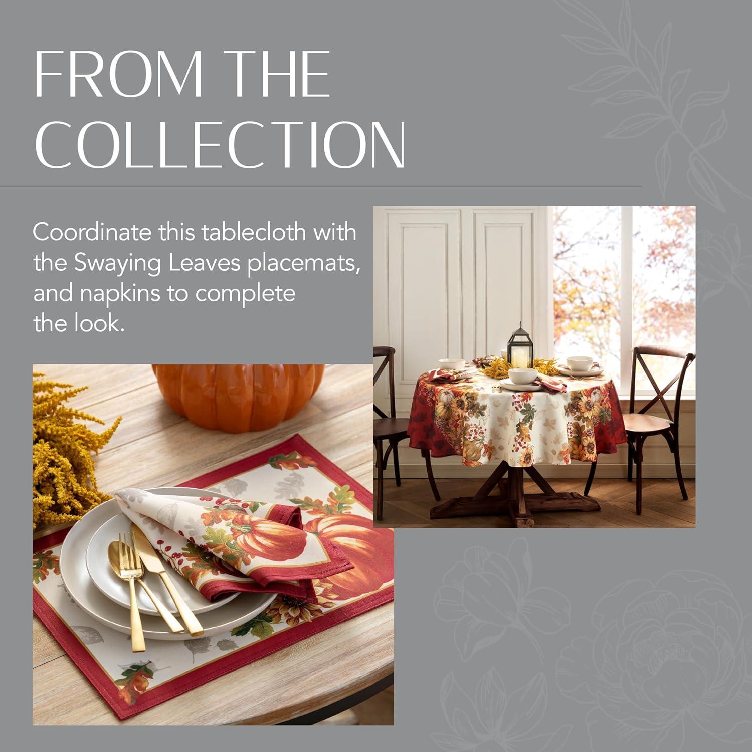 Swaying Leaves Bordered Fall Tablecloth - 52" x 70" - Red/White - Elrene Home Fashions