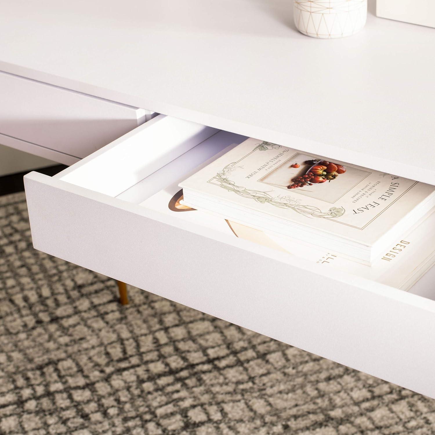 Elegant Transitional White and Gold Home Office Desk with 2 Drawers