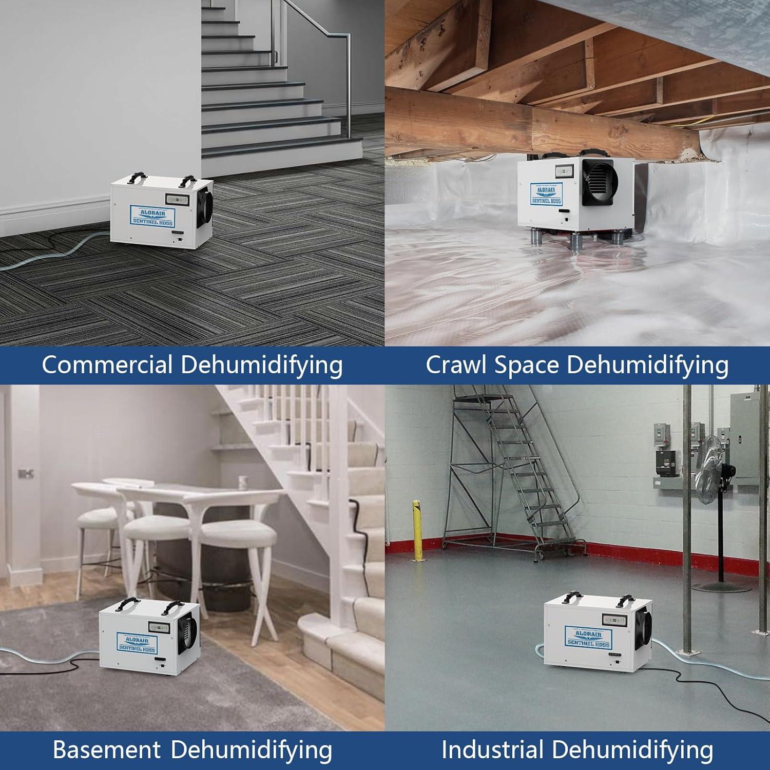 Alorair Sentinal Hd55 113 pt Dehumidifier in Blue - Automatic Shut Off, Adjustable Humistat,with Drain Hose for Crawl Spaces