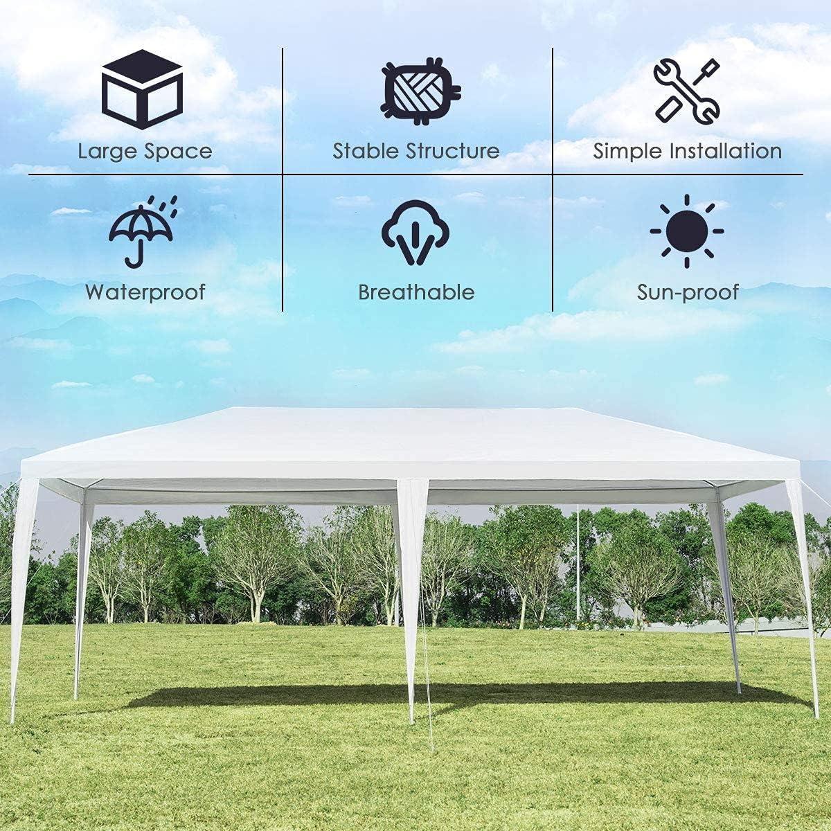 10 x 20 Feet Canopy Tent, Wedding Canopy with Wind Rope, Outdoor Shelter Pavilion for Parties, Commercial Activity, Camping, Heavy Duty White Party Tent for Family Friends