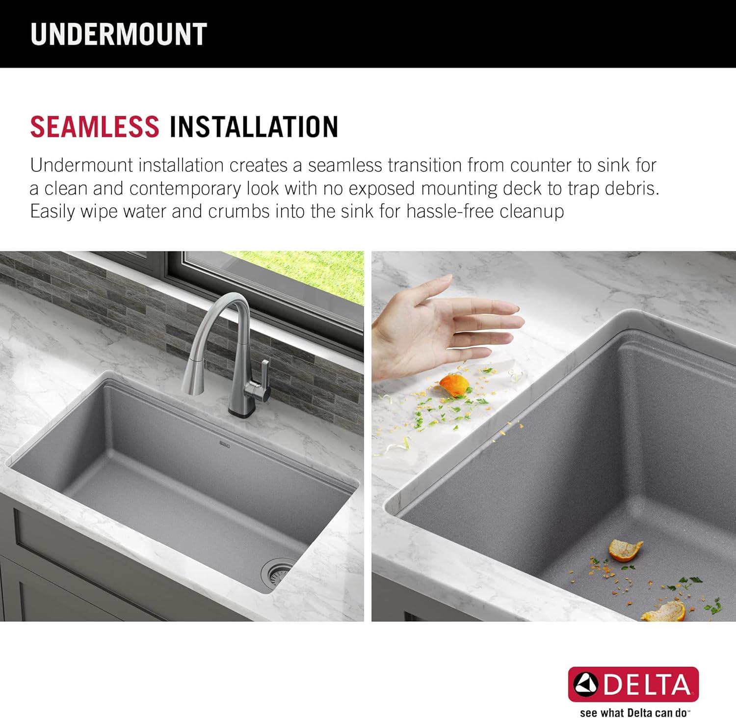 Delta Everest™ 33" L Granite Composite Workstation Kitchen Sink Drop-In Top Mount Single Bowl with WorkFlow™ Ledge