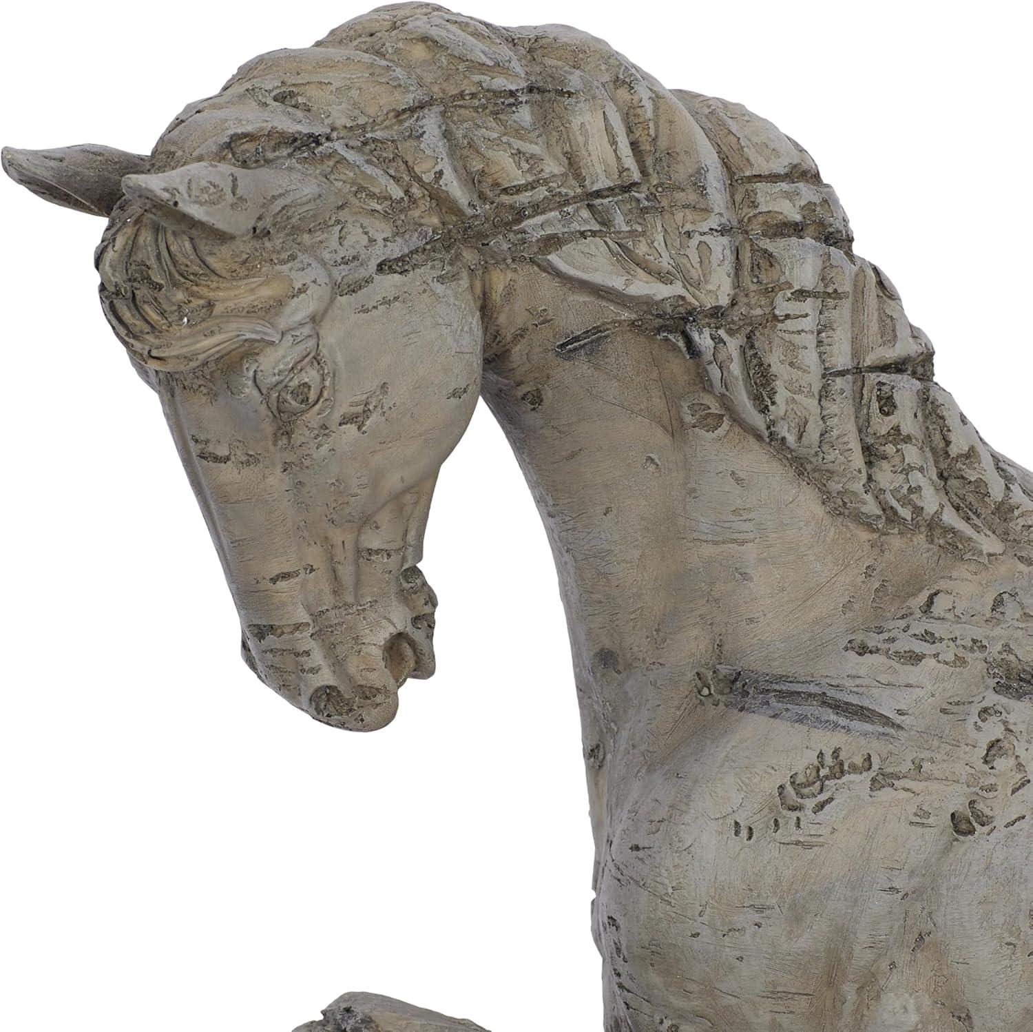 Beige Resin Prancing Horse Figurine with Weathered Finish