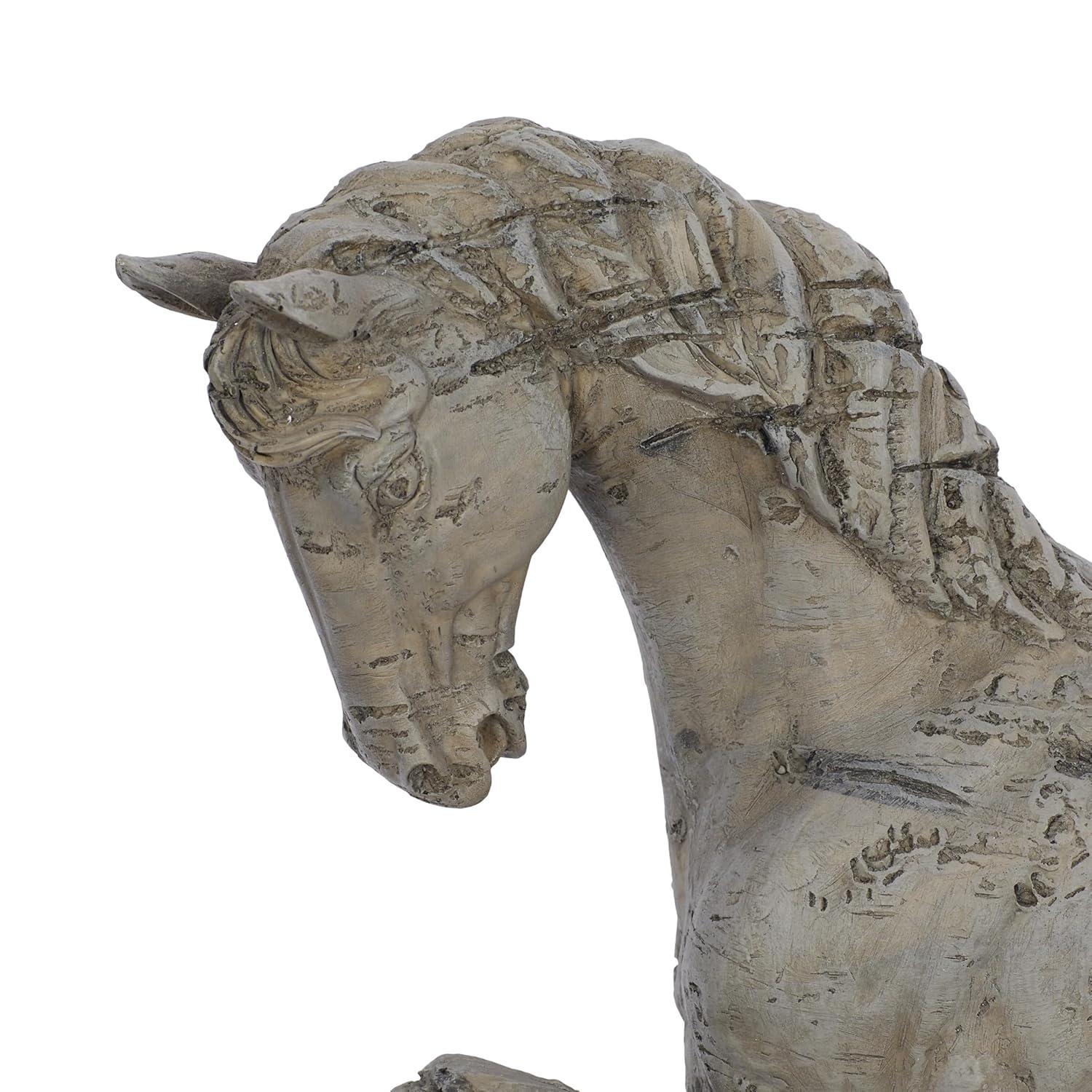 Deco 79 Polystone Horse Decorative Sculpture Prancing Home Decor Statue, Accent Figurine 21" x 6" x 18", Beige
