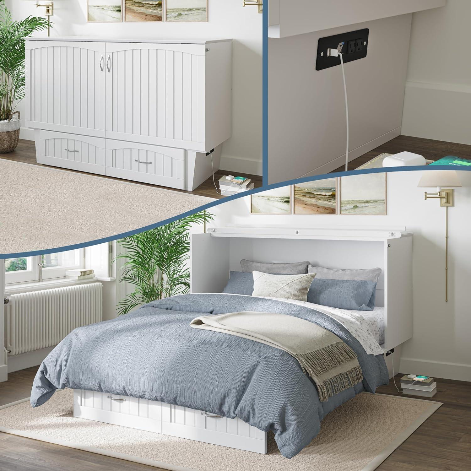 Queen Nantucket Murphy Bed Chest USB Turbo Charger White - AFI