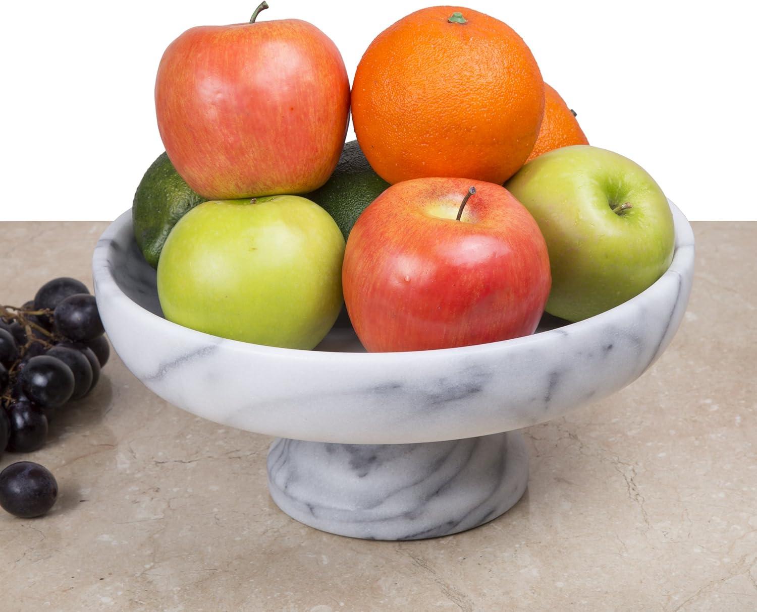 EVCO International 74754 White Marble 10 in. x 10 in. Fruit Bowl on Pedestal