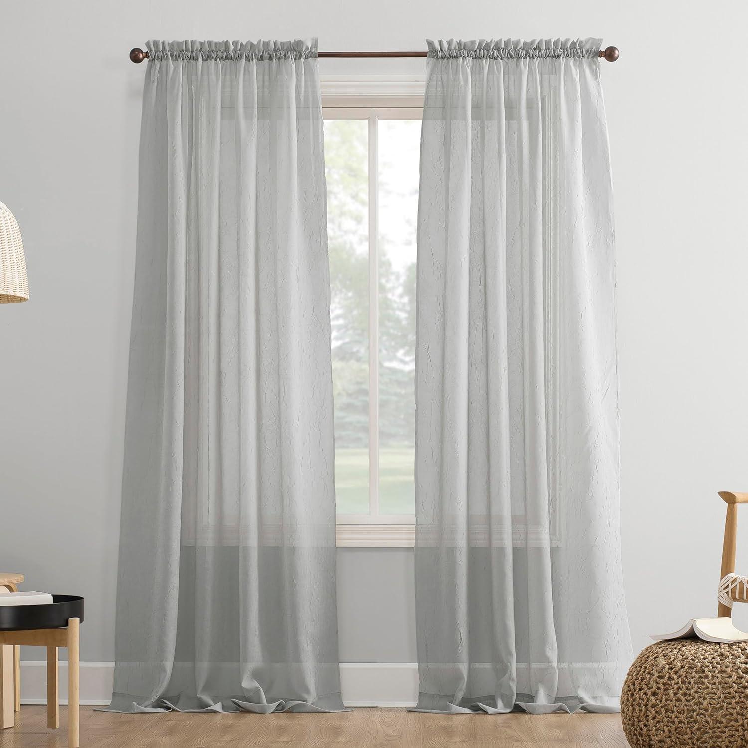 51"x84" Erica Crushed Sheer Voile Rod Pocket Curtain Panel Silver - No. 918